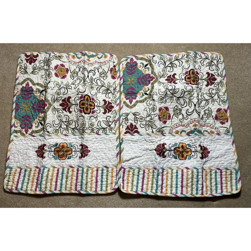 Greenland Home Fashions Quilted Floral Striped Pillow Shams Set of 2 Standard